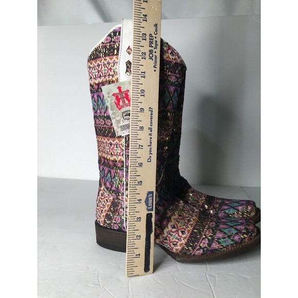 NEW Tanner Mark Cowboy Western Boot TML37001 Purple Serape Aztec Glitter Sz 7.5 - Picture 14 of 16